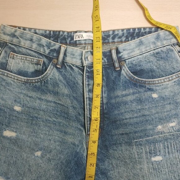 NWT ZARA button fly high waist distressed raw hems relaxed fit denim sho… - Picture 11 of 16